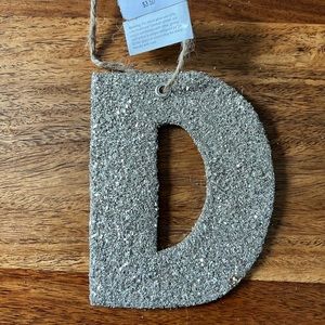 Pottery Barn German Silver Glitter Initial Letter “D” Ornament gift tag NWT